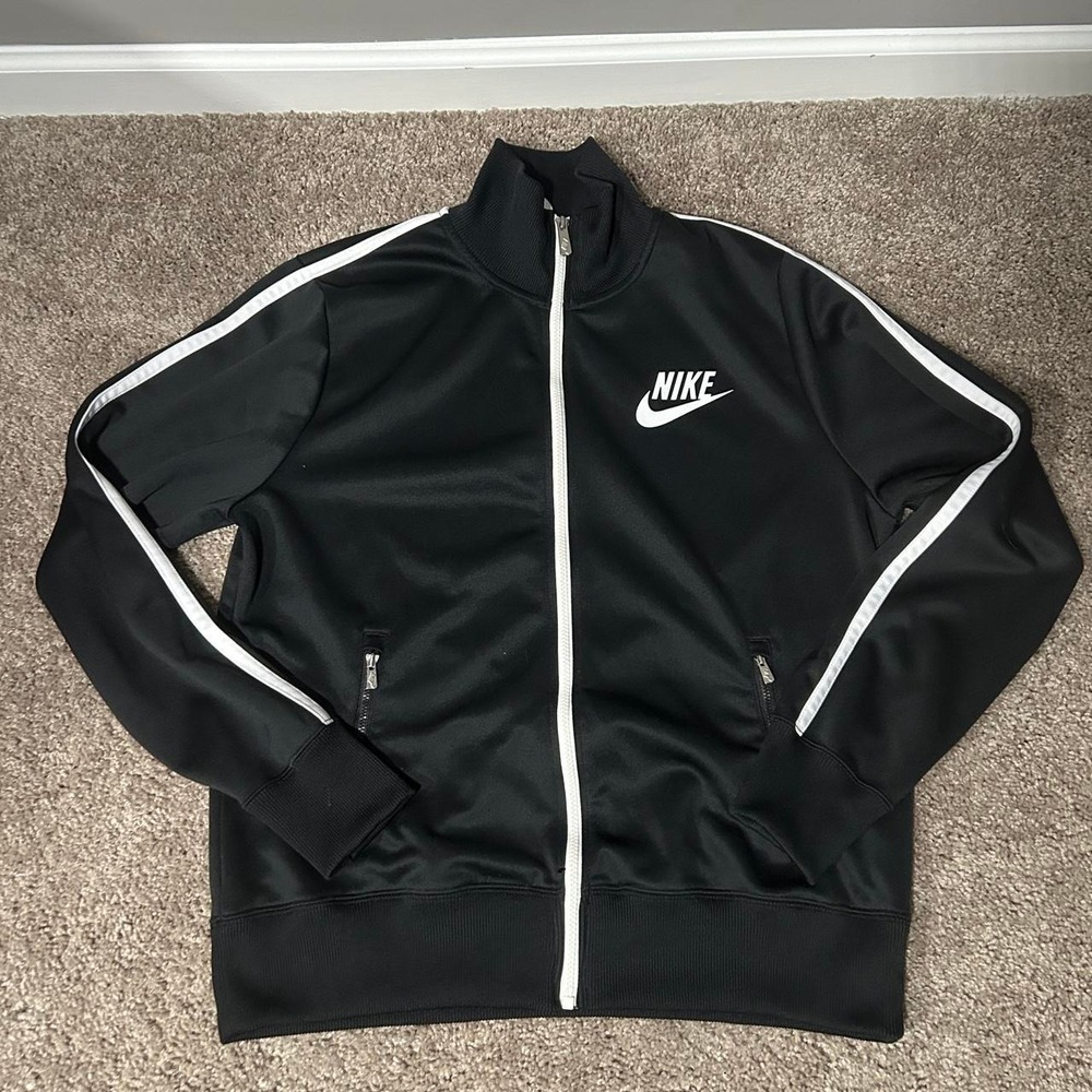 Nike Mens Y2K Full Zip Track Jacket Black White Piping Swoosh Logo Size Large